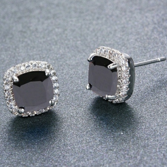 Black & White Diamond Halo Stud Earrings - Picture 7 of 7